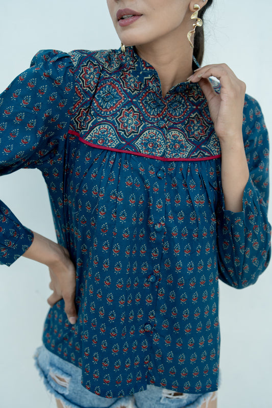 "Eleanor Blue" Navy Blue Cotton Shirt