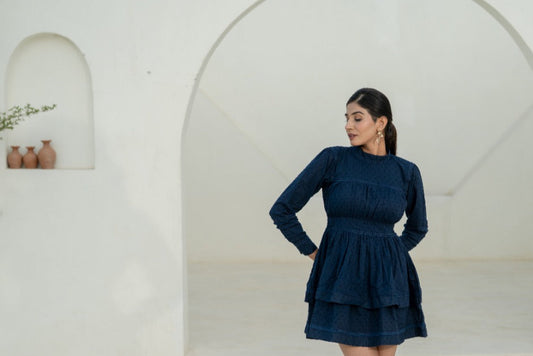 Midnight Bloom — Tiered Cotton Mini Dress